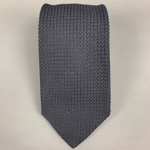 DRAKES LONDON Navy Textured Silk Tie