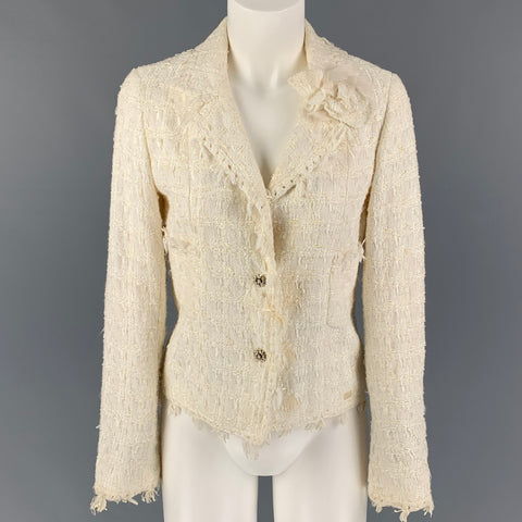 CHANEL AL639 05C Talla 4 Chaqueta de mezcla de algodón bouclé color crema