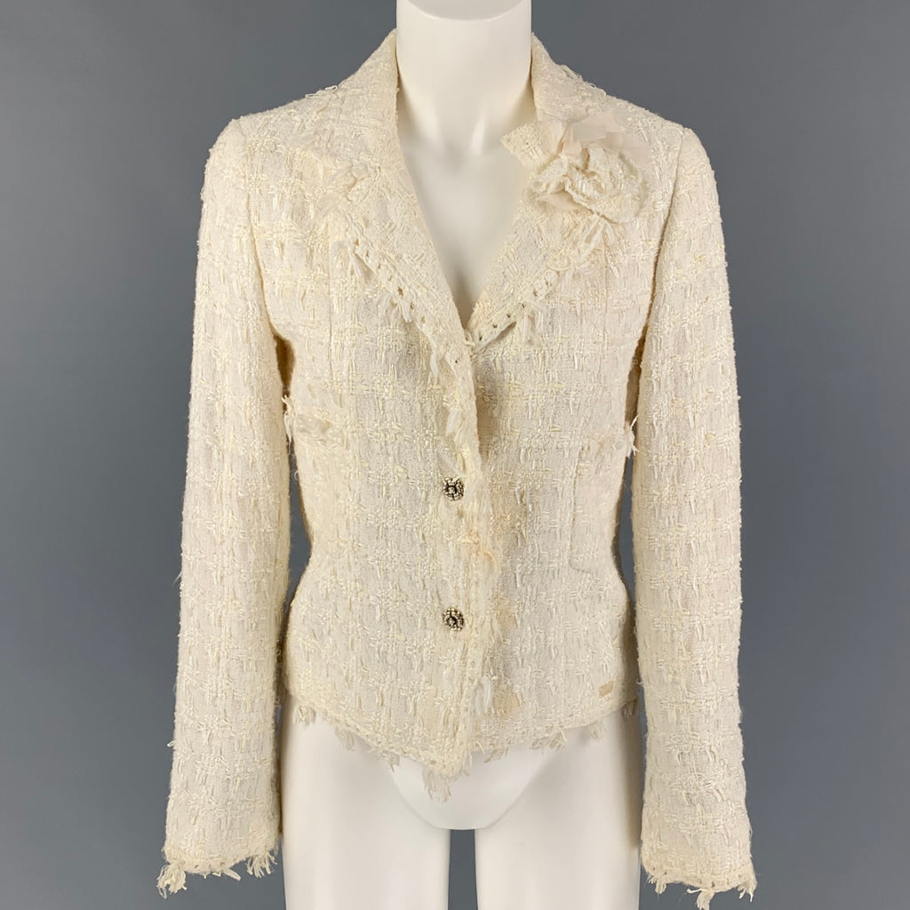 CHANEL, Jackets & Coats, Chanel Al639 5c Cream Boucle Cotton Blend Jacket