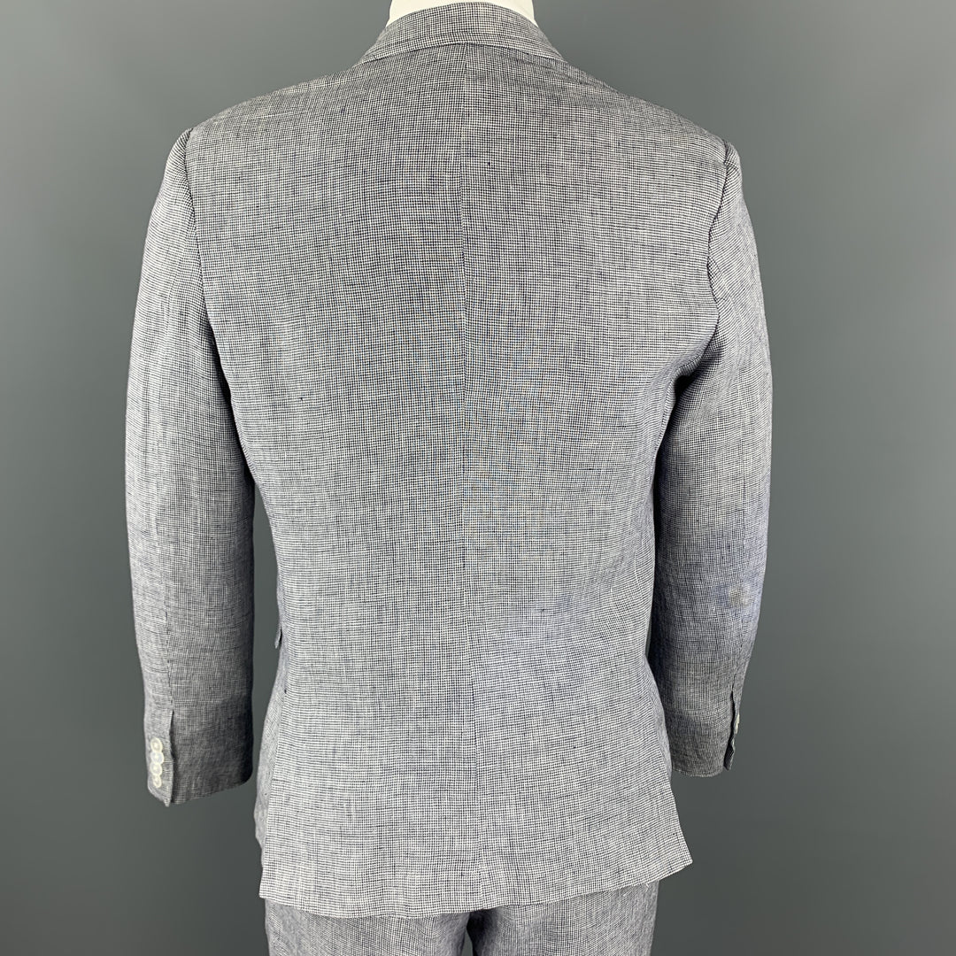 BAND OF OUTSIDERS Size 40 Navy & White Houndstooth Linen Notch Lapel Suit