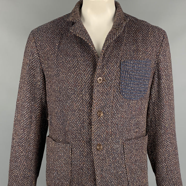 45rpm Size XXL Brown & Navy Cotton Notch Lapel Jacket