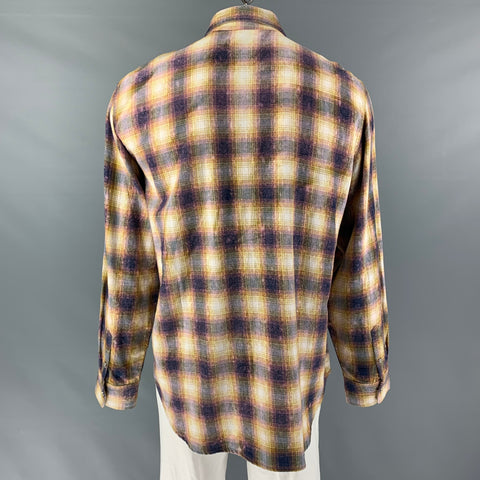 PURPLE BRAND Size XXL Beige &  Purple Plaid Cotton Button Down Long Sleeve Shirt