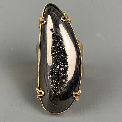 Bague asymétrique en cristal martelé or et gris VINTAGE
