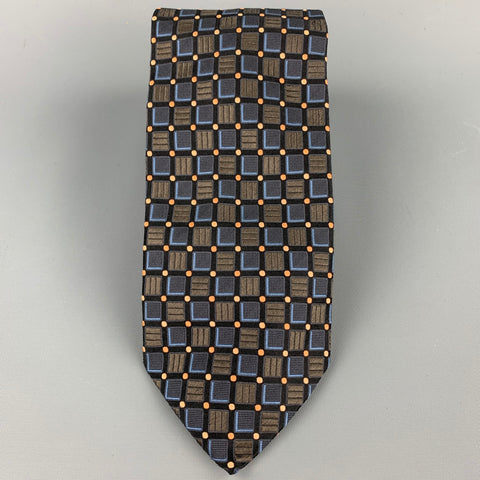 ERMENEGILDO ZEGNA Black & Navy Geometric Silk Tie