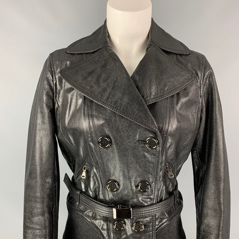 D&G by DOLCE & GABBANA Size 6 Black Leather Double Breasted Belted Jacket