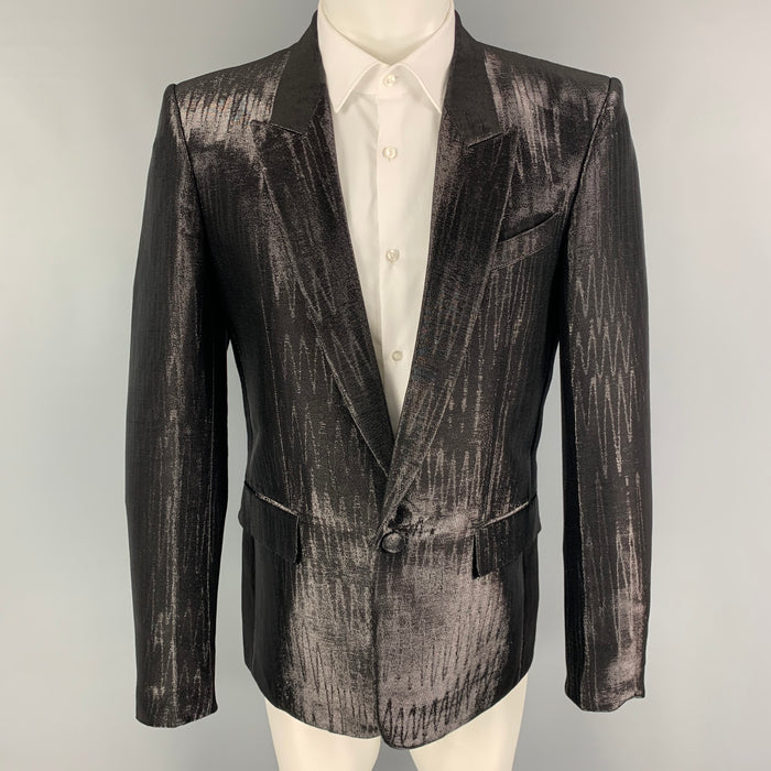 GIVENCHY Size 40 Black Metallic Peak Lapel Sport Coat