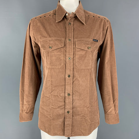 D&G by DOLCE & GABBANA Size 3XL Brown Cotton Button Up Long Sleeve Shirt