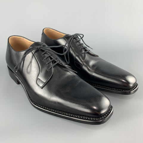 CALZOLERIA HARRIS Size 10 Black Leather Square Toe Dress Shoe