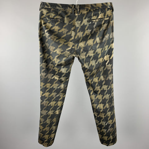 PAUL SMITH Size 32 Olive & Black Houndstooth Cotton Zip Fly Dress Pants