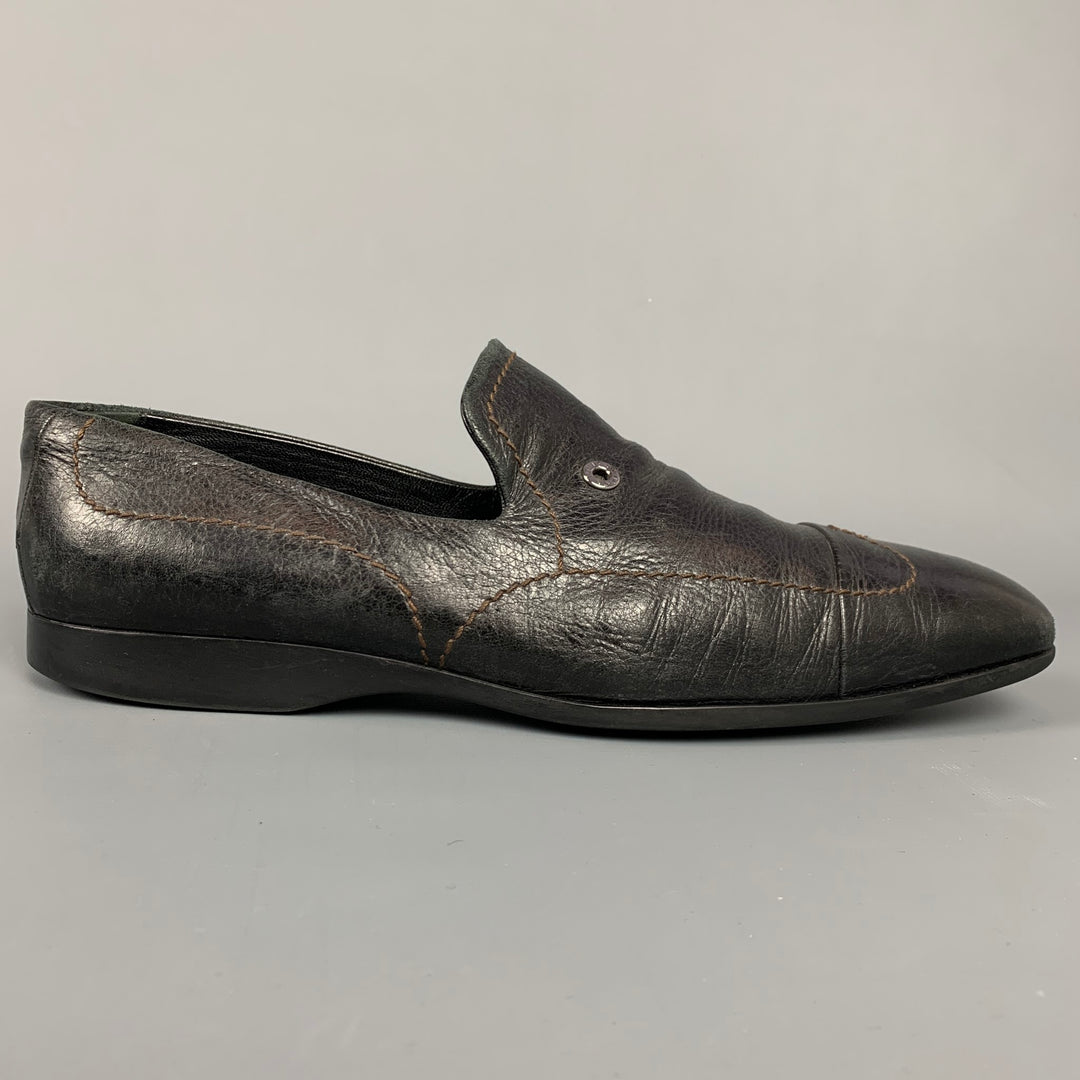 LOUIS VUITTON Size 11.5 Black Leather Wingtip Loafers