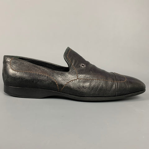 LOUIS VUITTON Size 11.5 Black Leather Wingtip Loafers