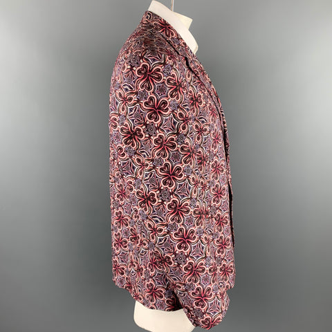 ROBERTO CAVALLI Size 48 Brick & Purple Print Cotton / Silk Sport Coat
