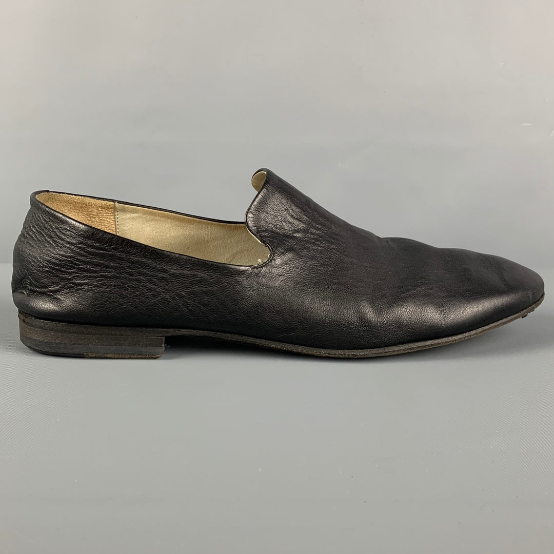 MARSELL Size 11 Black Distressed Leather Loafers