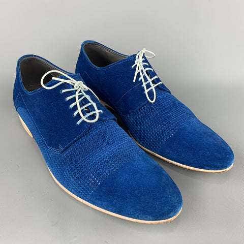 HUGO BOSS Size 9.5 Blue Perforated Suede Pointed Lace Up