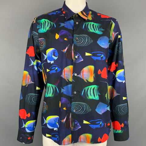 PAUL SMITH Size XXL Multi-Color Fish Cotton Button Up Long Sleeve Shirt