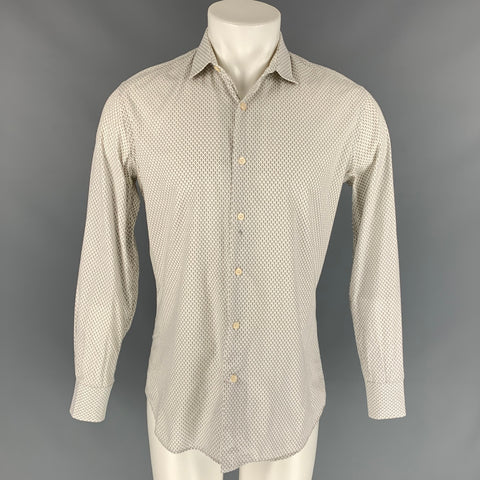 PAUL SMITH Size L Beige & White Geometric Cotton Button Down Long Sleeve Shirt