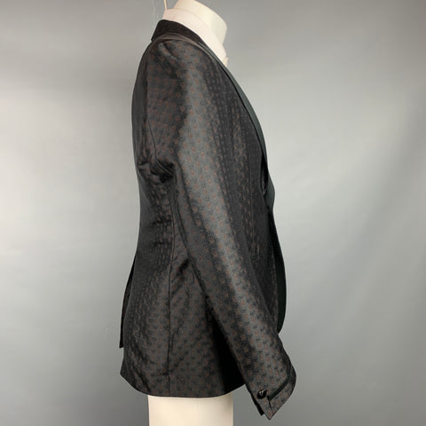 ETRO Size 38 Black & Brown Jacquard Silk Blend Notch Lapel Sport Coat