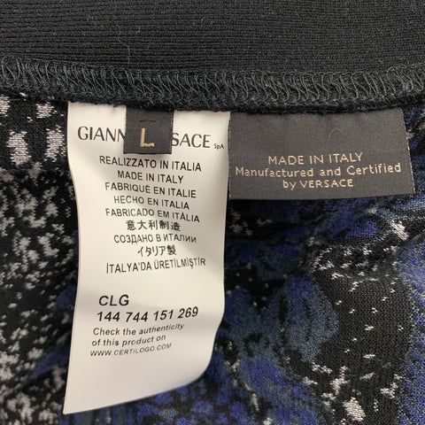 VERSACE Size L Black & White Velvet Cotton / Polyamide Hooded Cardigan