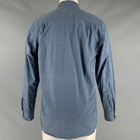 ARPENTEUR Size M Blue Grey Checkered Cotton Pull On Long Sleeve Shirt