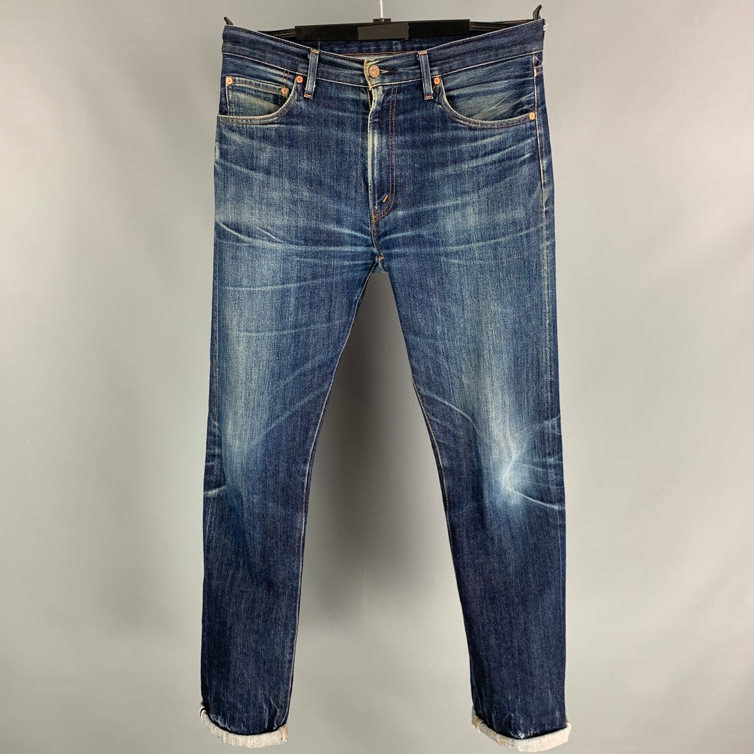 LEVI'S Taille 34 Jean à revers en denim délavé bleu