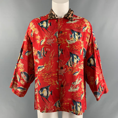 R13 Size XS Red Viscose Print Blouse