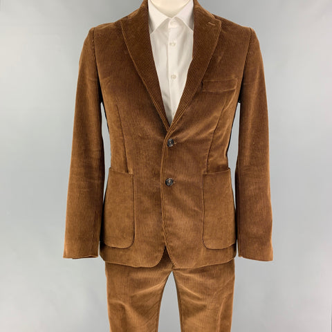 SALLE PRIVEE Size 40 Brown Corduroy Cotton Notch Lapel Suit