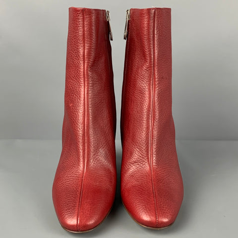 MAISON MARTIN MARGIELA Size 6 Red Leather Pebble Grain Chunky heel Boots