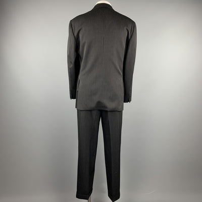 RALPH LAUREN Size 40 Regular Black Stripe Wool Notch Lapel Suit