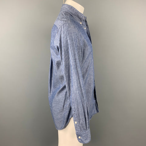 GITMAN VINTAGE Talla M Camisa de manga larga con botones de algodón en espiga índigo