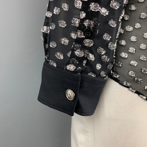 VERSUS by GIANNI VERSACE Size M Black & Silver Metallic Long Sleeve Shirt