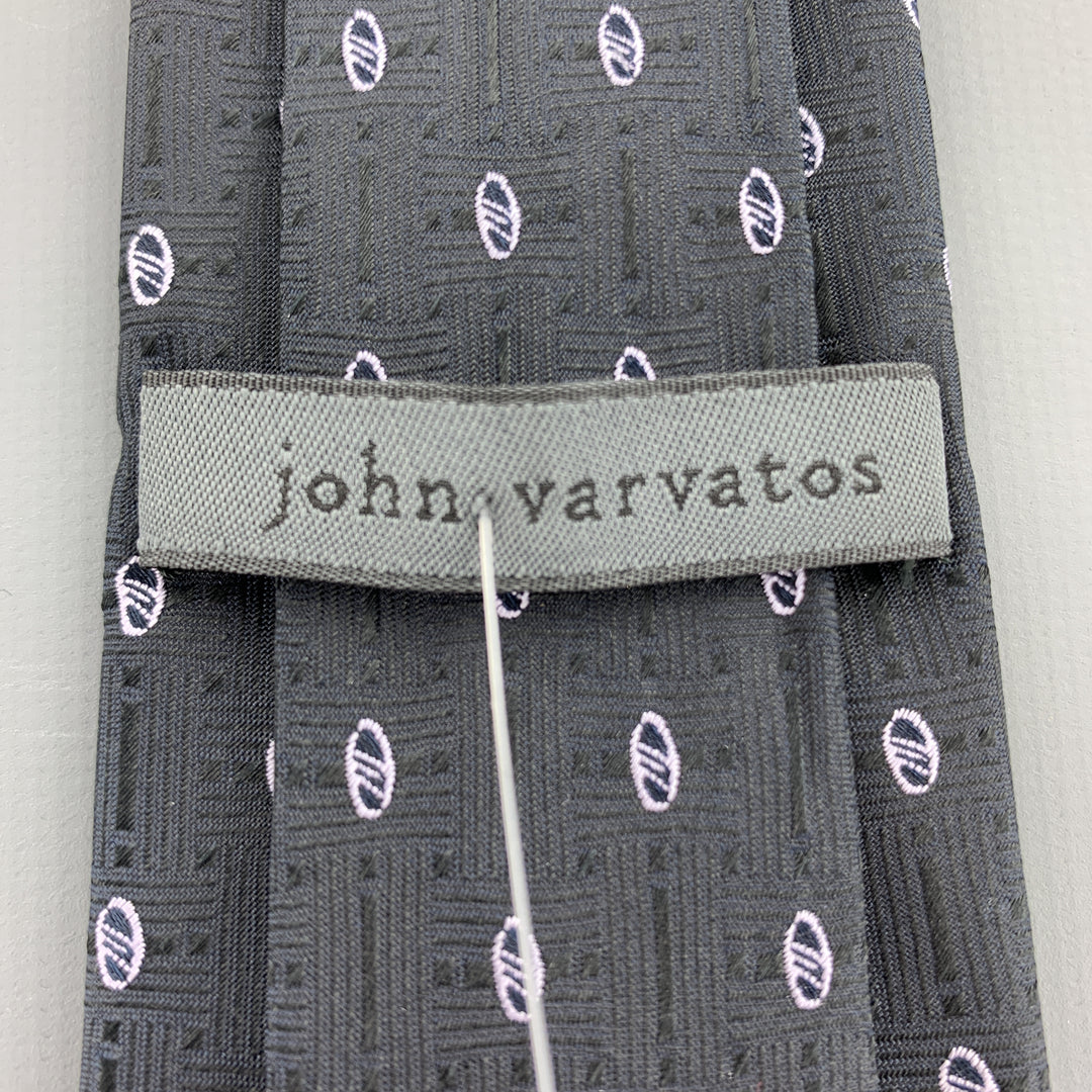 JOHN VARVATOS Oval Print Black Silk Skinny Tie