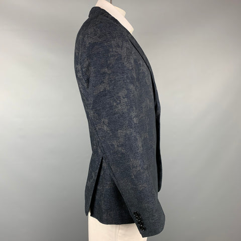 ETRO Taille 48 Manteau de sport à revers cranté en laine mélangée imprimé bleu marine et gris
