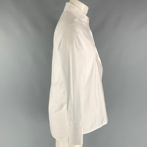VALENTINO Size M White Solid Cotton Button Up Long Sleeve Shirt