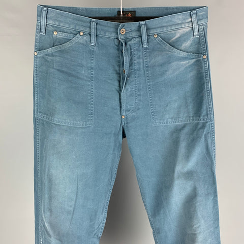 CHIMALA Taille 30 Pantalon décontracté en coton vieilli bleu avec braguette boutonnée