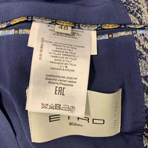 ETRO Size 38 Navy Jacquard Cotton Blend Notch Lapel Sport Coat
