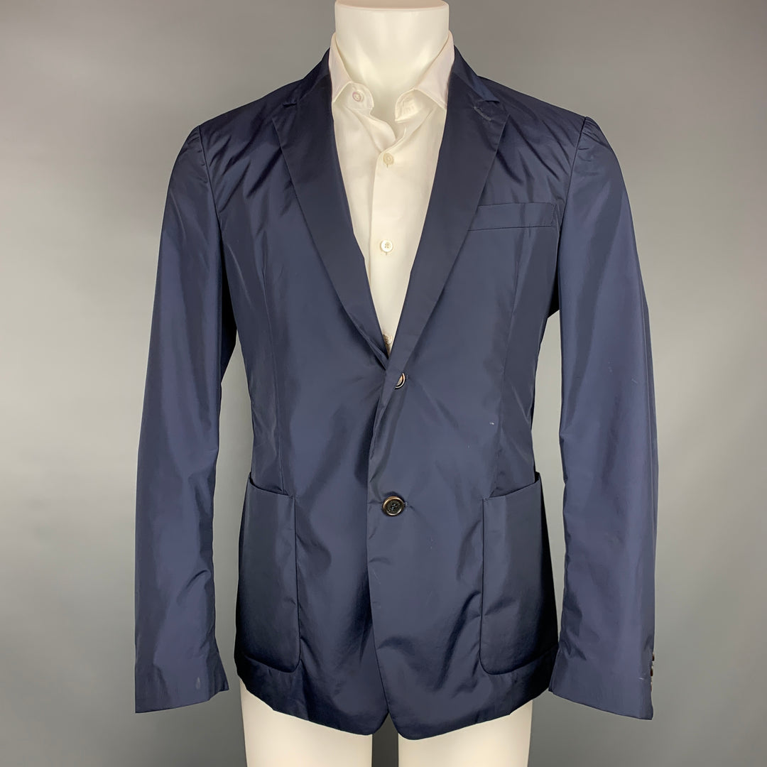 PRADA Size 40 Navy Nylon / Polyester Notch Lapel Sport Coat