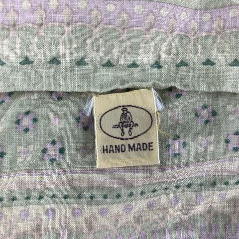 VINTAGE Green Lilac Print Linen Pocket Square