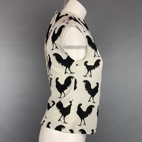 AWAKE 2014 Taille 2 Blouse en coton / viscose en sergé blanc et noir imprimé coq