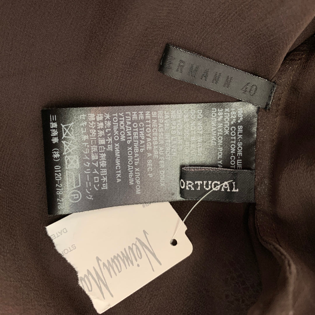 HAIDER ACKERMANN Talla 4 Blusa de seda con panel de encaje negro y marrón