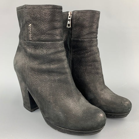 PRADA SPORT Talla 7.5 Botines de cuero negro