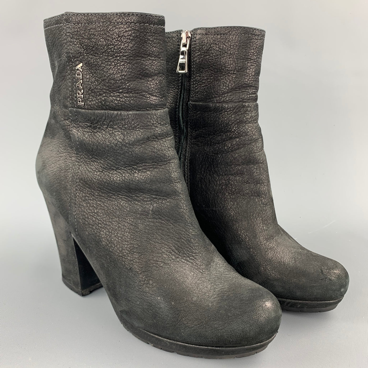PRADA SPORT Size 7.5 Black Leather Ankle Boots