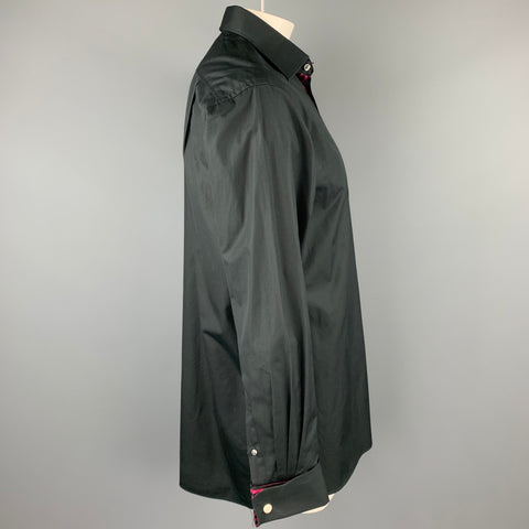 THOMAS PINK Size L Black Cotton French Cuff Long Classic Sleeve Shirt