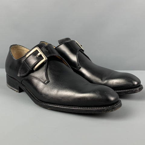 CALZOLERIA HARRIS x BARNEY'S NEW YORK Size 9 Black Leather Monk Strap Loafers