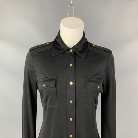 TORY BURCH Size S Black Silk Solid Button Up Shirt Blouse