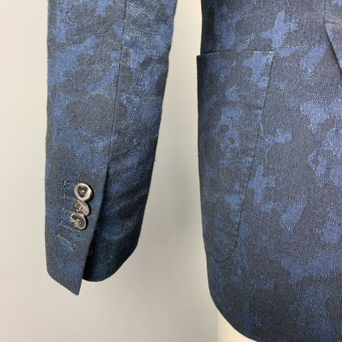 MESSAGERIE Size 36 Indigo Jacquard Cotton Peak Lapel Sport Coat