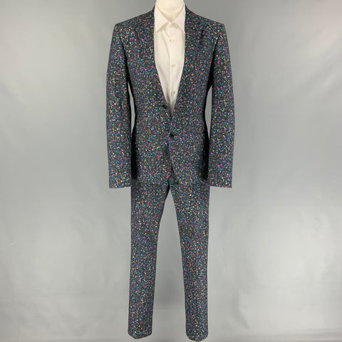 CALVIN KLEIN COLLECTION Size 34 Multi-Color Print Cotton Notch Lapel Suit