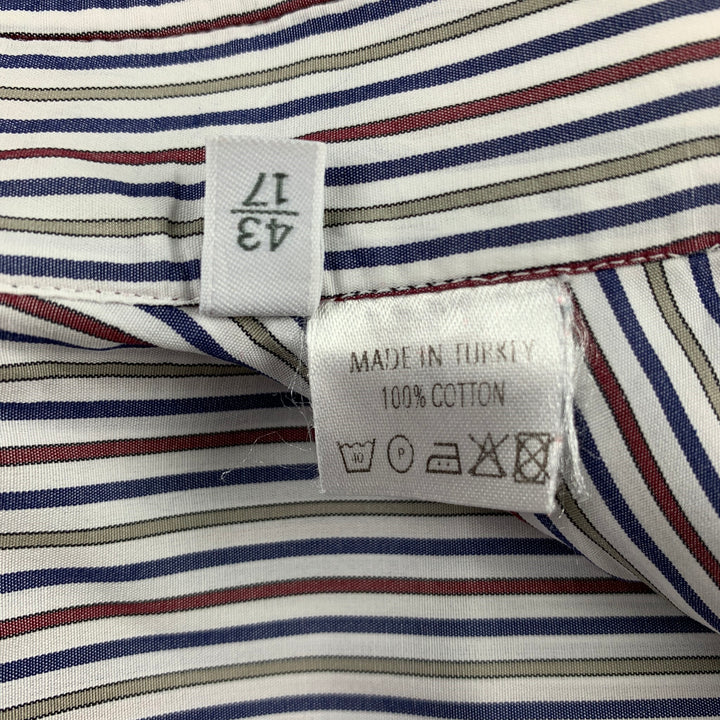 ERMENEGILDO ZEGNA Size XL White &  Blue Stripe Cotton Long Sleeve Shirt