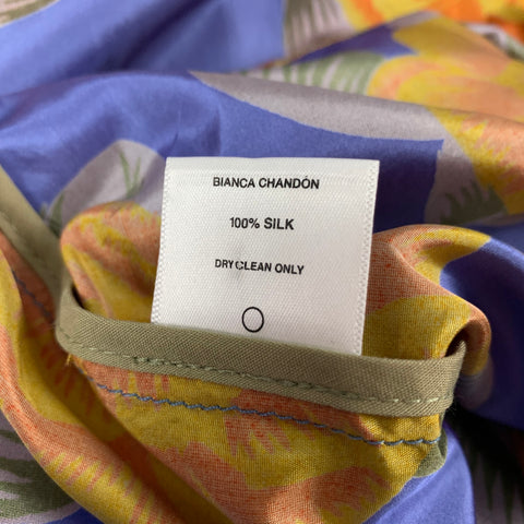 BIANCA CHANDON Size M Blue Yellow Floral Silk Windbreaker Long Sleeve Shirt