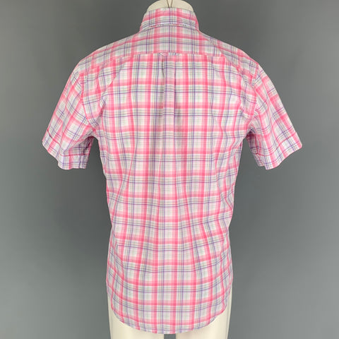 CAFE COTON Size M Pink White Plaid Cotton Short Sleeve Shirt