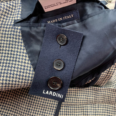 LARDINI Size 42 Regular Black & Beige Houndstooth Silk / Linen Double Breasted Suit